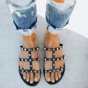 Treasured Gold Rock Stud Sandals -BLACK/ GOLD